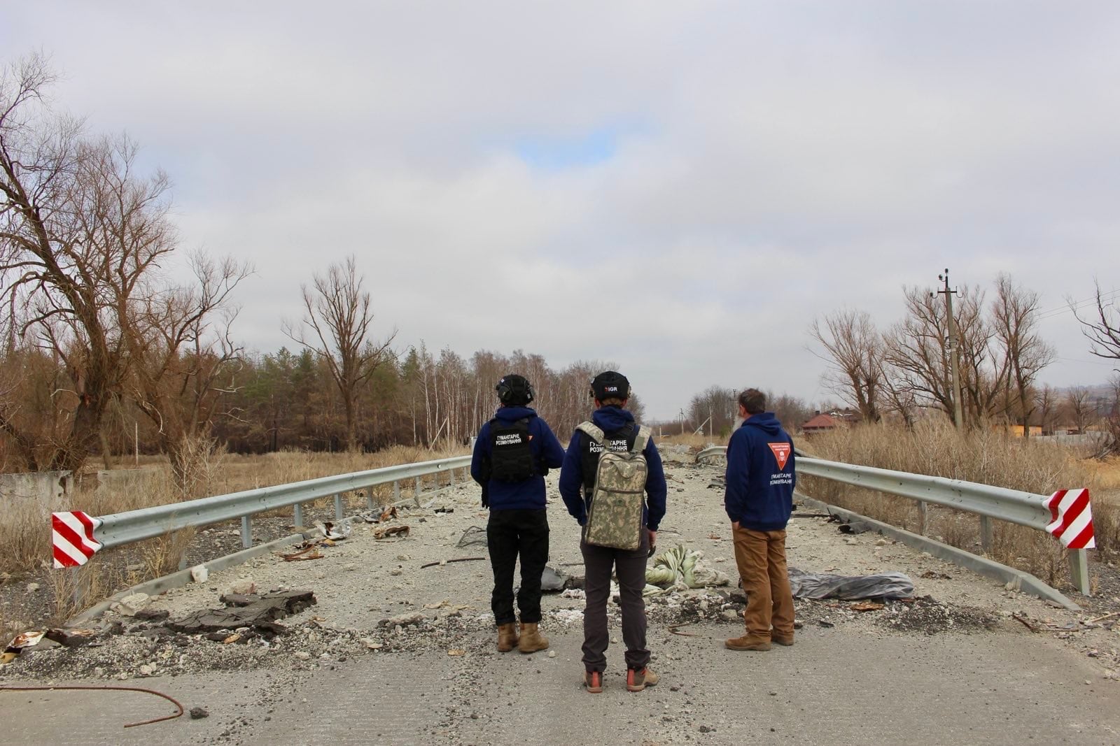 IGR Ukraine personnel assessing a damaged access route in Kharkiv Oblast